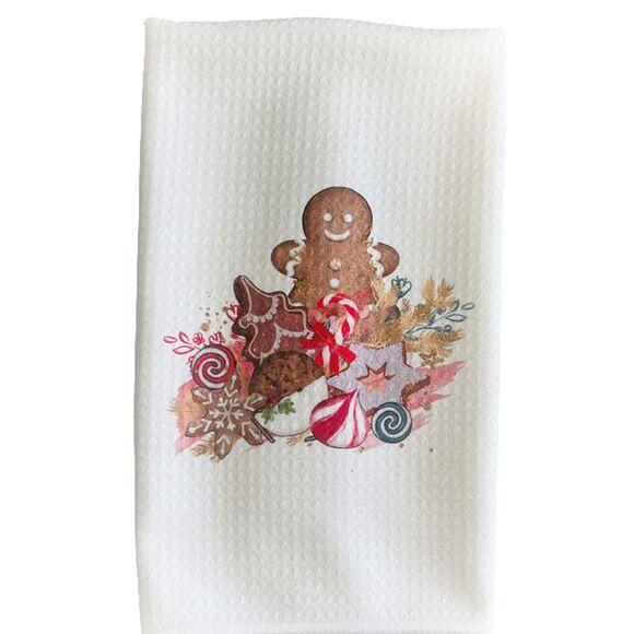 Gingerbread Cookies Sweet Treats Microfiber Waffle Weave Kitchen Dish Towel - Picture 1 of 4